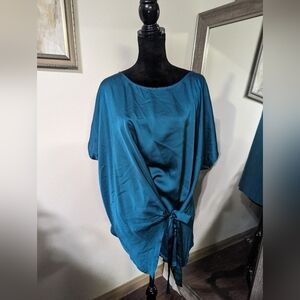LANE BRYANT Emerald Teal Side Tie Blouse Short Sleeve